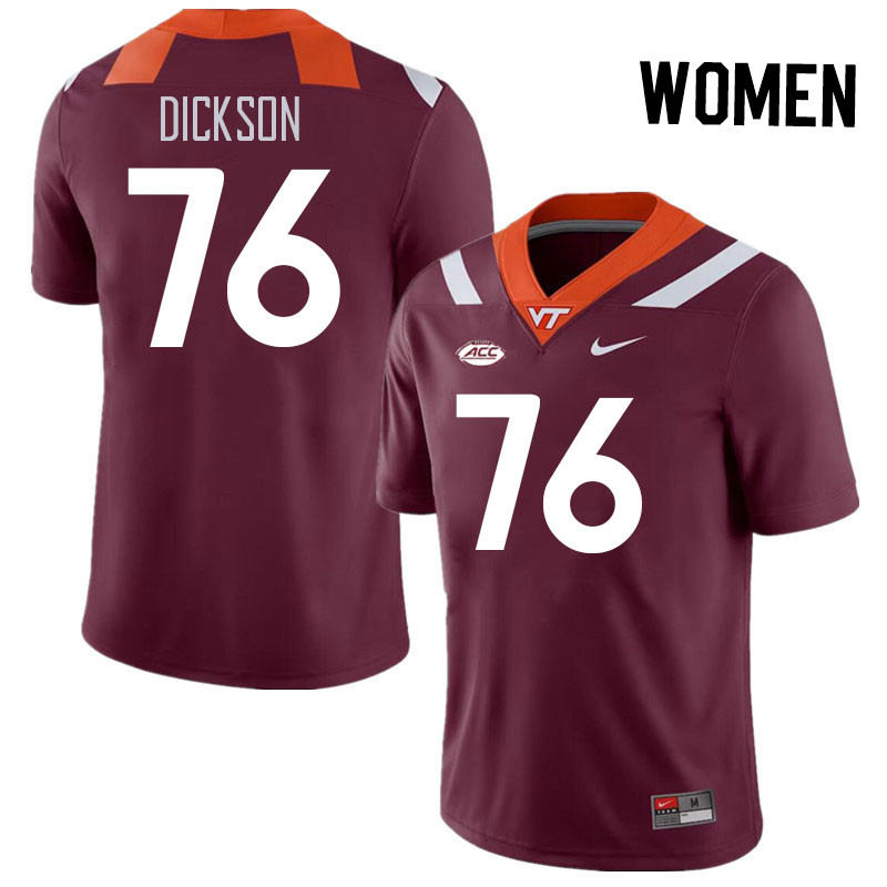 Women #76 Johnny Dickson Virginia Tech Hokies College Football Jerseys Stitched Sale-Maroon